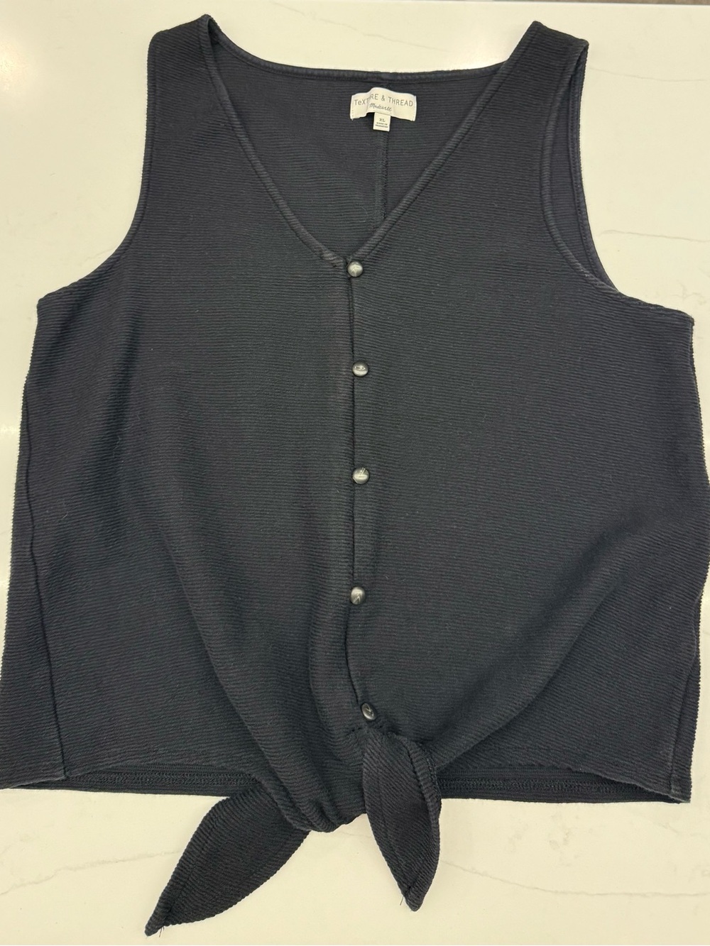 Madewell Black Ribbed Button-Front Tie-Front Tank, XL